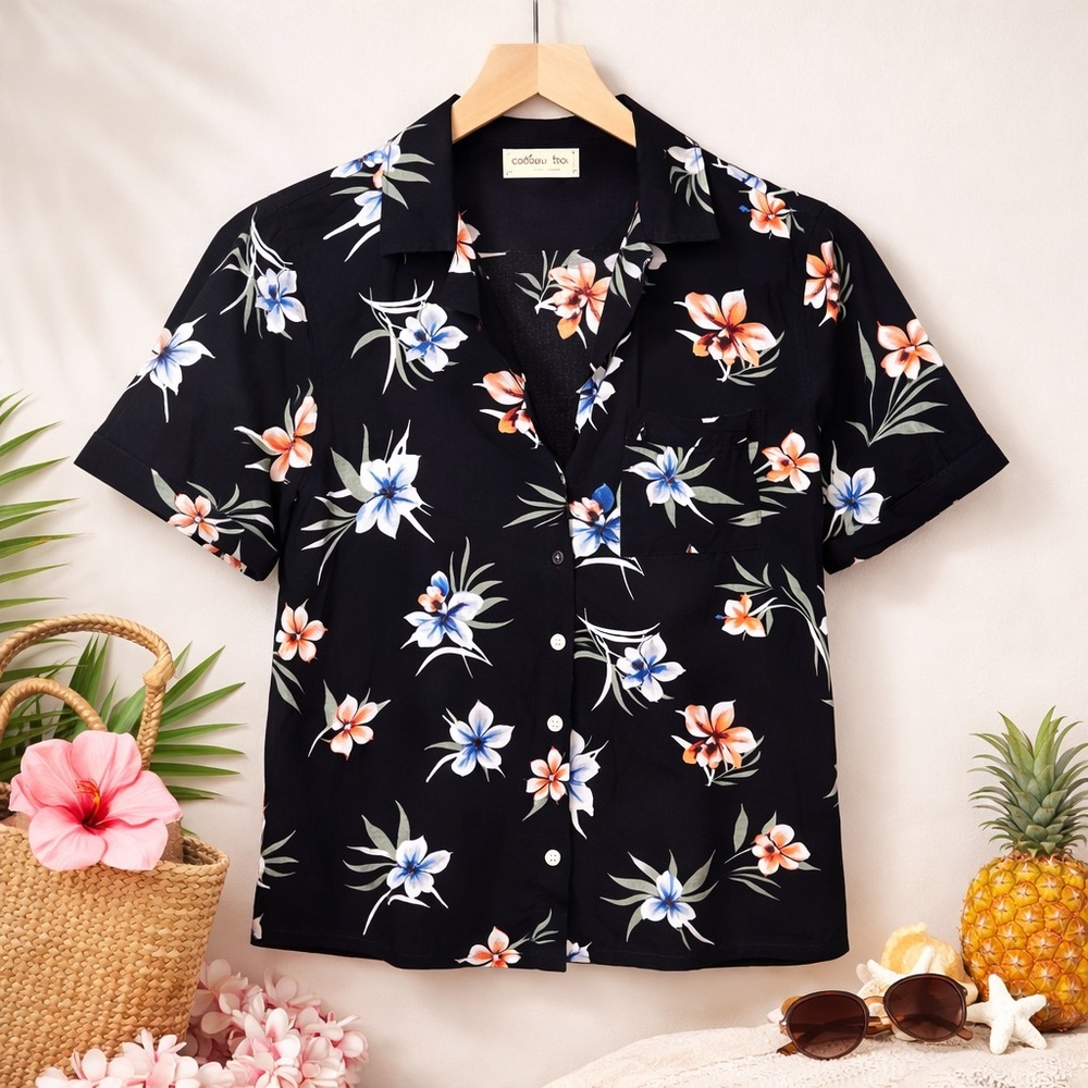 Hollister Black Floral Women’s Hawaiian Shirt (120)